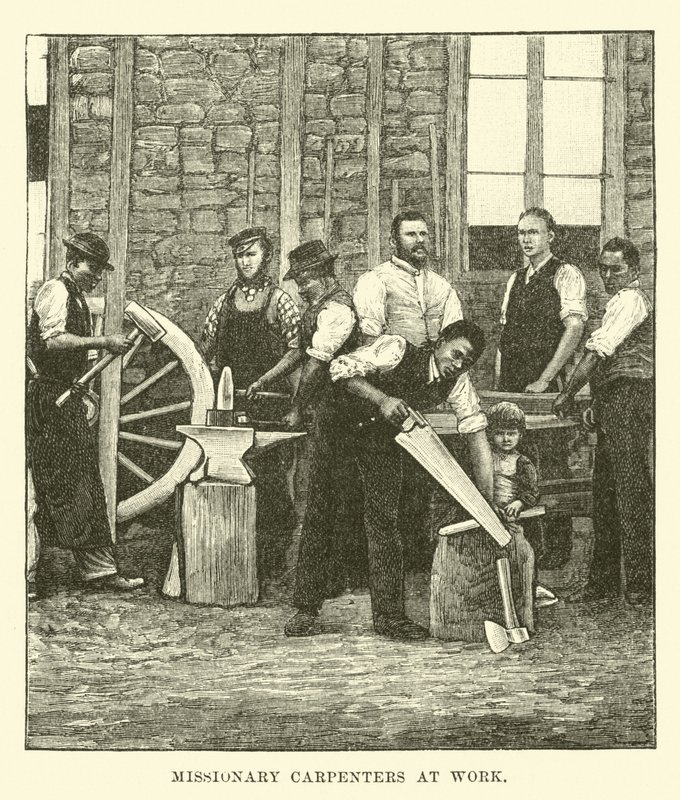 Missionarische Zimmerleute bei der Arbeit von English School