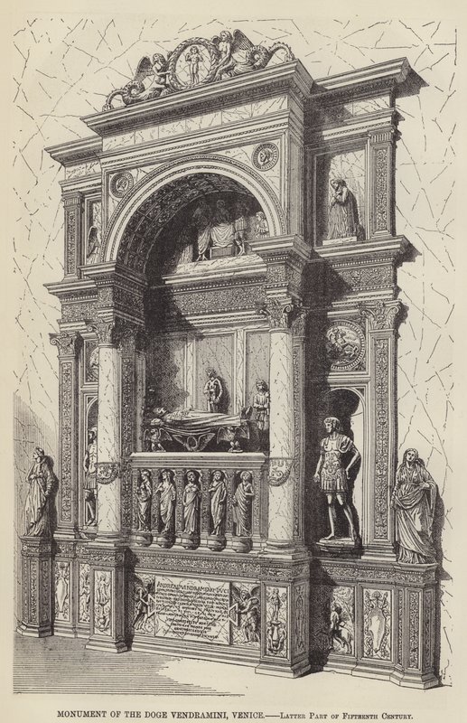 Dogenmonument Vendramini, Venedig, spätes fünfzehntes Jahrhundert (Gravur) von English School