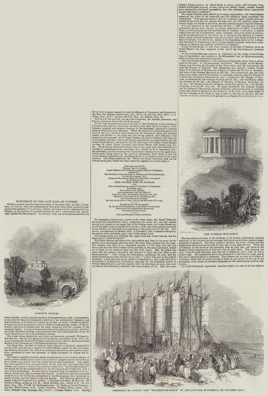 Denkmal für den verstorbenen Earl of Durham (Stich) von English School