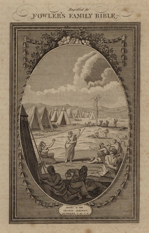 Moses und die eherne Schlange, Numeri, Kapitel 21, Vers 9 von English School