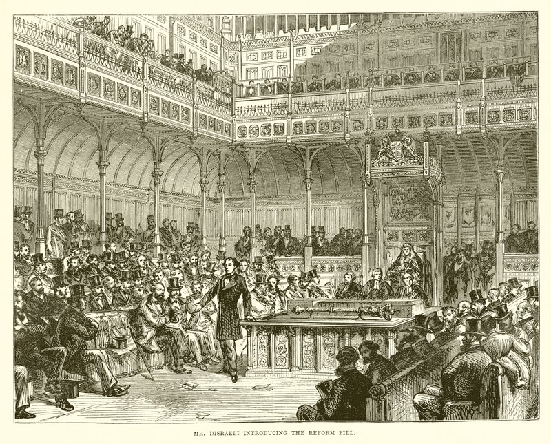 Mr. Disraeli stellt das Reformgesetz vor von English School