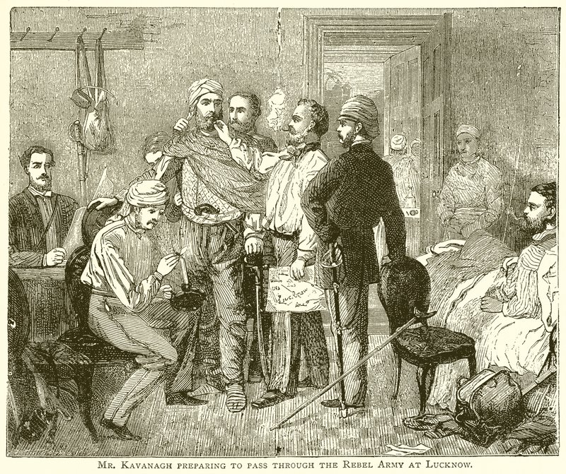 Mr. Kavanagh bereitet sich darauf vor, durch die Rebellenarmee in Lucknow zu gehen von English School
