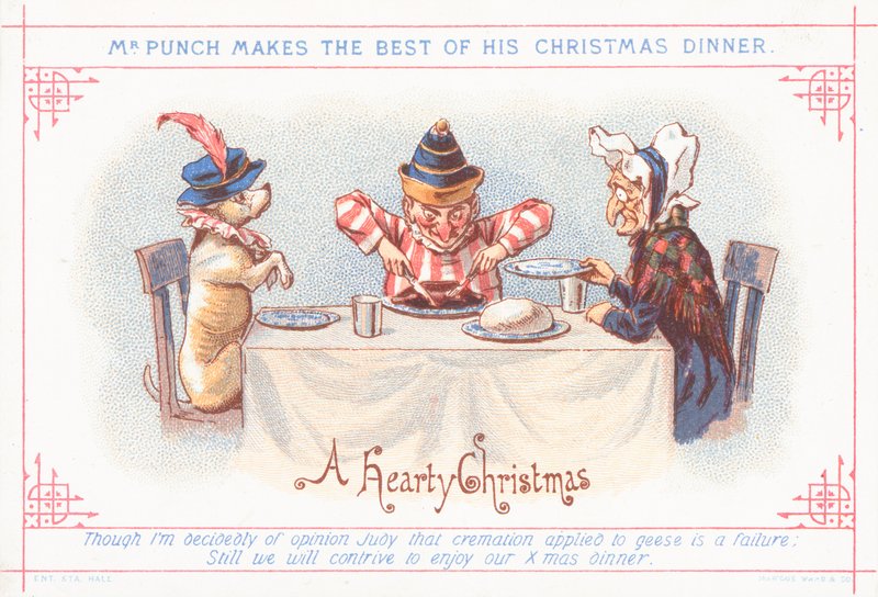 Mr. Punch setzt sich zum Weihnachtsessen, Weihnachtskarte von English School