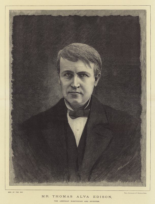 Mr. Thomas Alva Edison, der amerikanische Elektriker und Erfinder (Stich) von English School