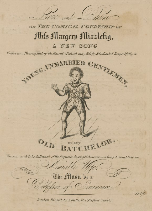 Musikalische Partitur für Liebe und Nashorn, oder Die komische Werbung von Miss Margery Mizzlefig von English School
