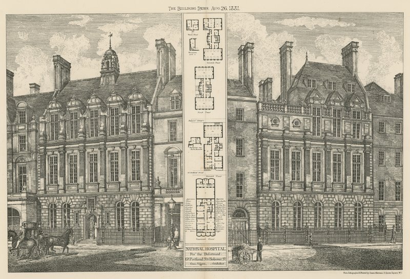 Nationales Krankenhaus für Deformierte, Great Portland Street und Bolsover Street von English School