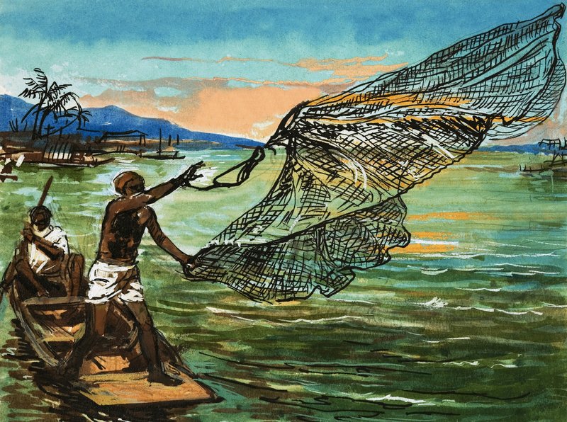 Einheimische beim Fischen am Niger in Afrika von English School