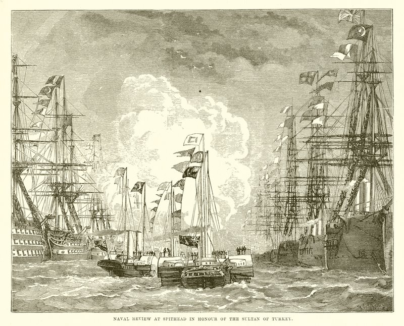 Marineparade in Spithead zu Ehren des Sultans der Türkei von English School