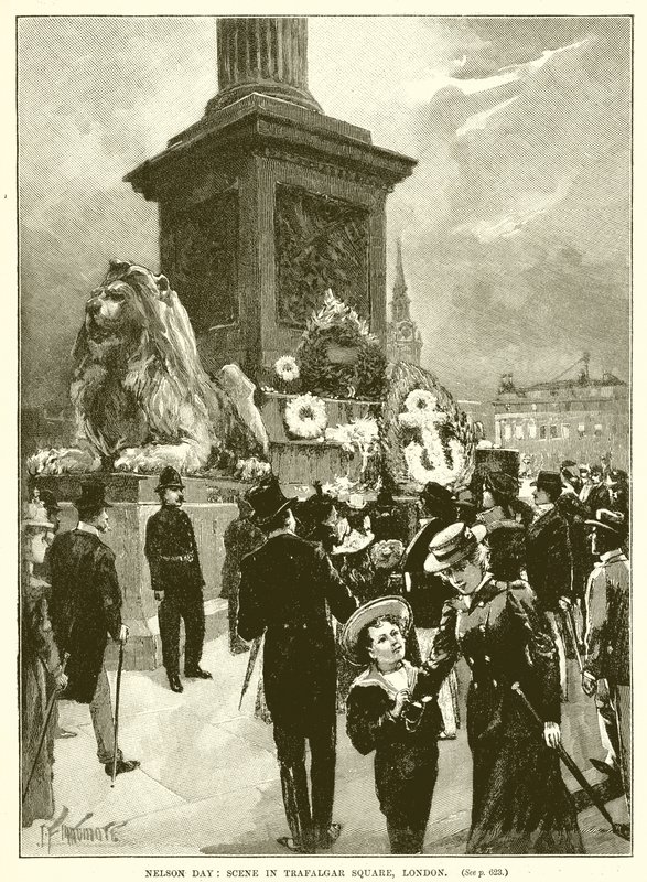 Nelson-Tag: Szene auf dem Trafalgar Square, London von English School