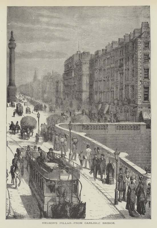 Nelsons Säule, von der Carlisle-Brücke (Stich) von English School