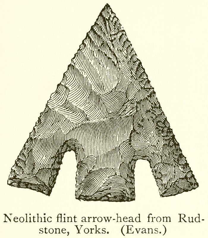 Neolithischer Feuersteinpfeilkopf aus Rudstone, Yorks. (Evans) von English School