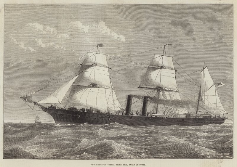 Neues Depeschen-Schiff, HMS Iris, aus Stahl gebaut von English School