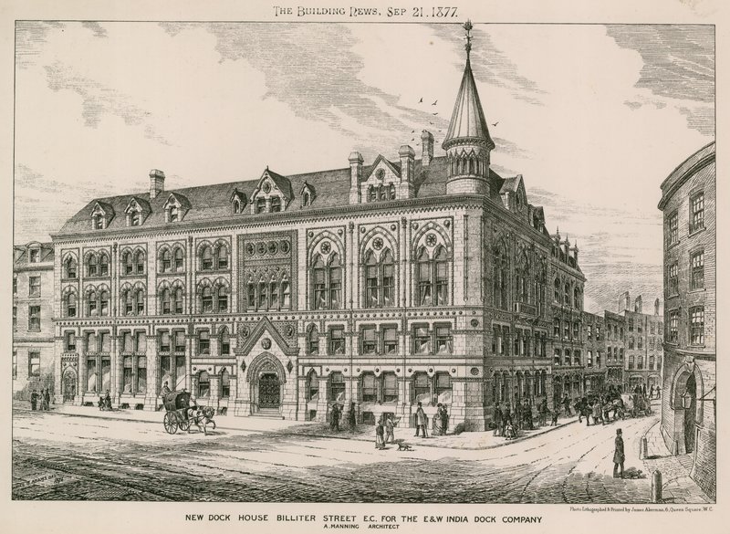 Neues Dock House Billiter Street, London EC, für die East and West India Dock Company von English School