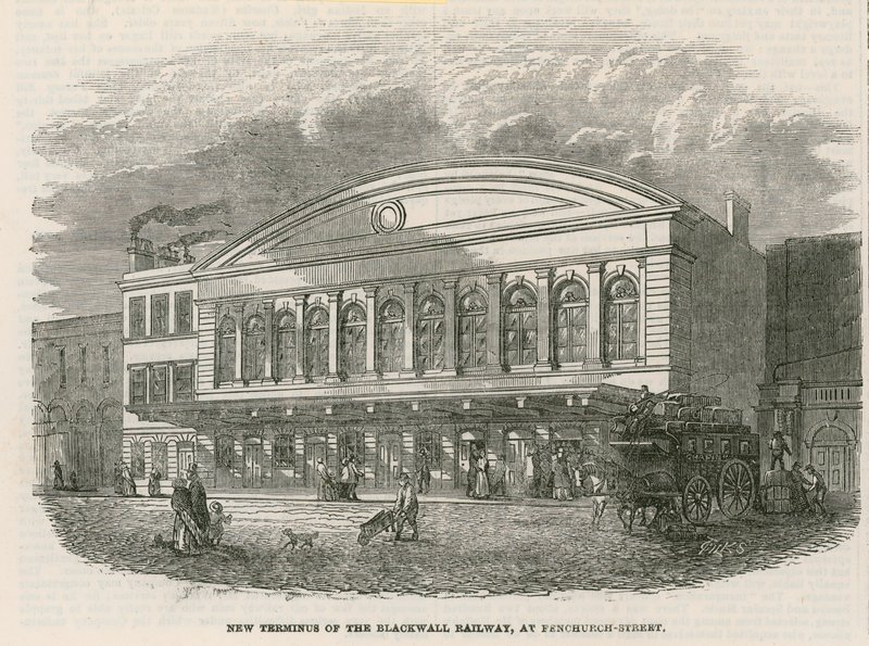 Neuer Endbahnhof der Blackwall Railway an der Fenchurch Street, London von English School