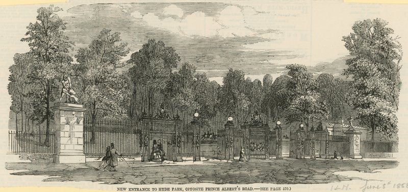 Neuer Eingang zum Hyde Park, gegenüber der Prince Albert Road von English School