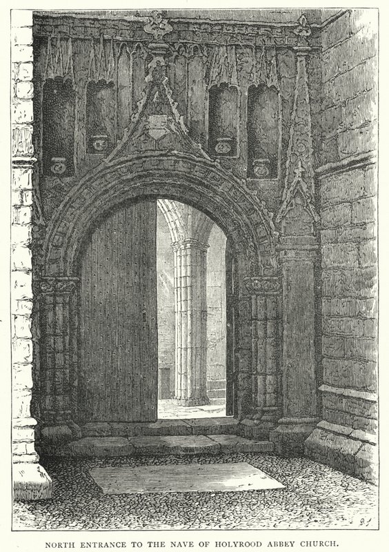 Nordeingang zum Kirchenschiff der Holyrood Abbey Church (Stich) von English School