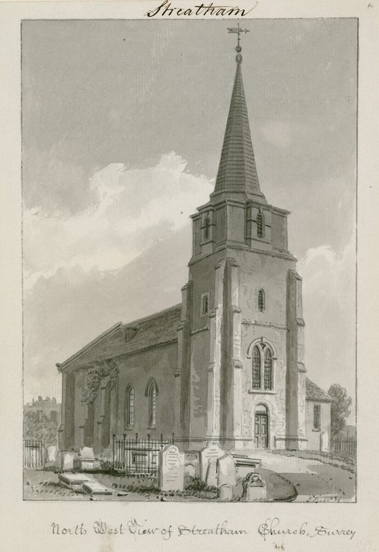 Nordwestansicht der Streatham Church, Surrey von English School
