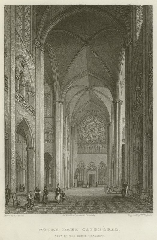 Kathedrale Notre Dame, Ansicht des Südtransepts (Stich) von English School