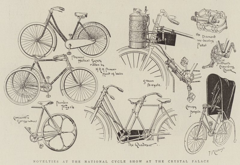 Neuheiten auf der Nationalen Fahrradausstellung im Crystal Palace (Gravur) von English School