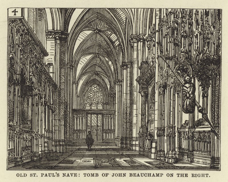 Alte St. Pauls, Kirchenschiff, Grab von John Beauchamp rechts von English School