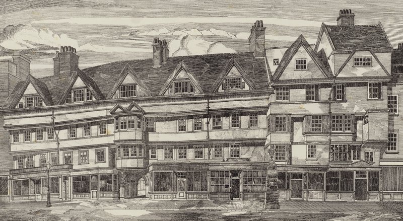 Alte Häuser an den Holborn Bars, London von English School