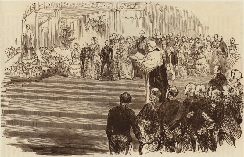 Eröffnung des Kristallpalastes, das Gebet des Erzbischofs, 1854 von English School