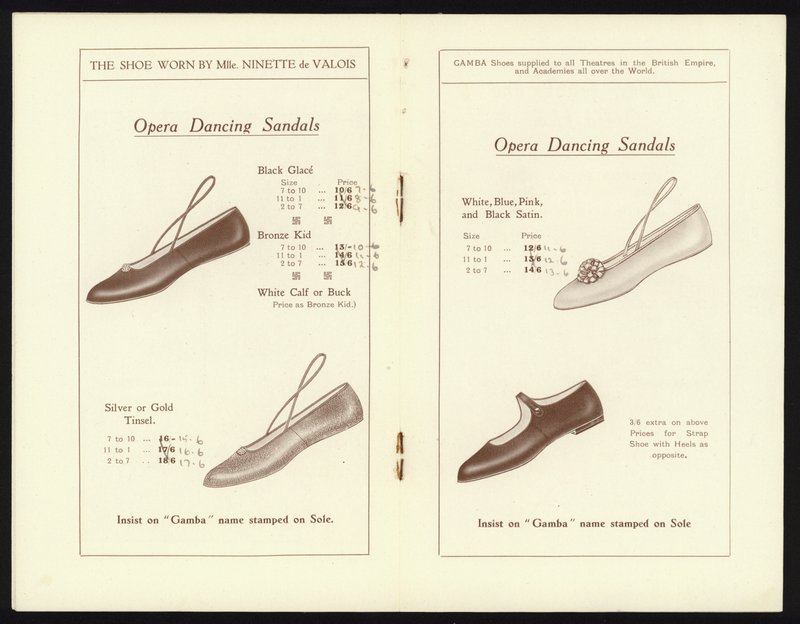 Seiten aus dem Katalog von Gambas berühmtem Mailänder Ballettschuh (Lithografie) von English School