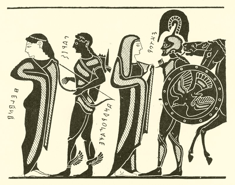 Paris, Helena, Hektor und Andromache (Gravur) von English School
