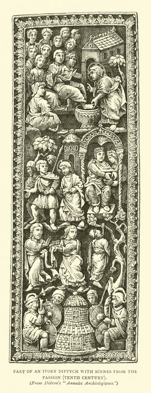Teil eines Elfenbein-Diptychons mit Szenen aus der Passion, zehntes Jahrhundert von English School