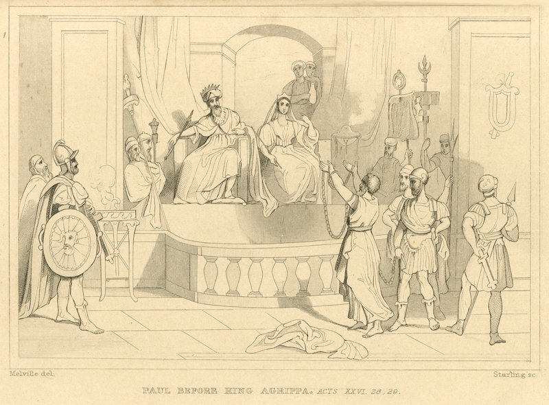 Paulus vor König Agrippa, Apostelgeschichte XXVI, 28, 29 (Gravur) von English School