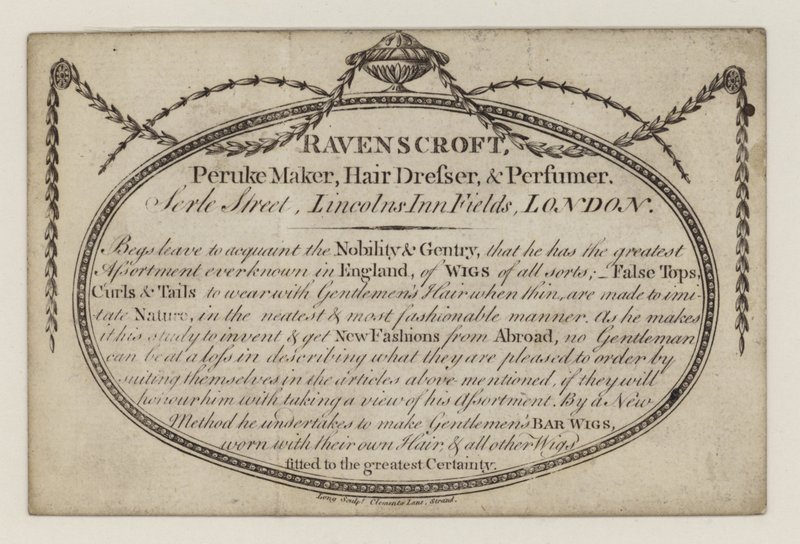 Perückenmacher, Ravenscroft, Visitenkarte von English School