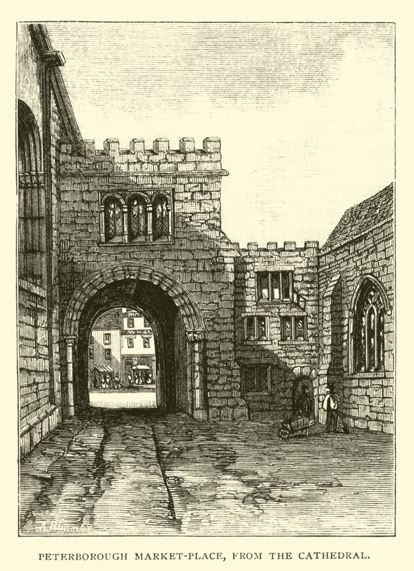 Marktplatz von Peterborough, von der Kathedrale von English School