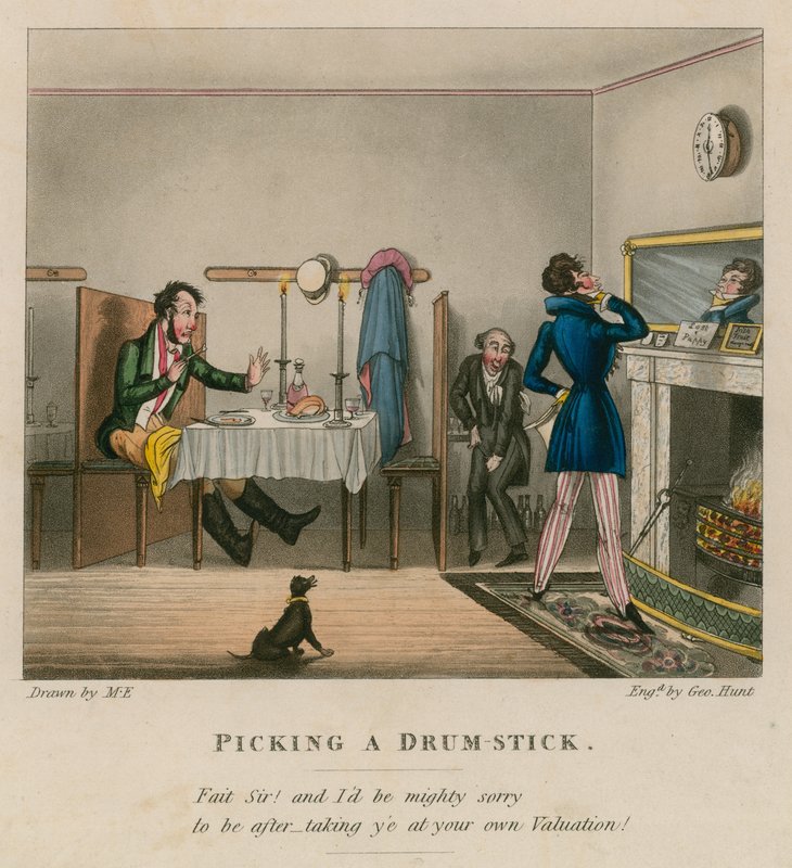 Einen Trommelstock auswählen; Karikatur von English School