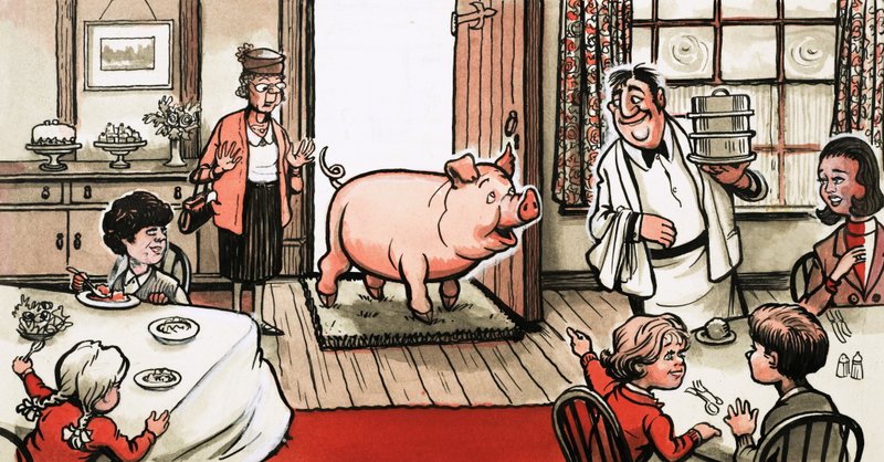Schwein betritt ein Restaurant von English School