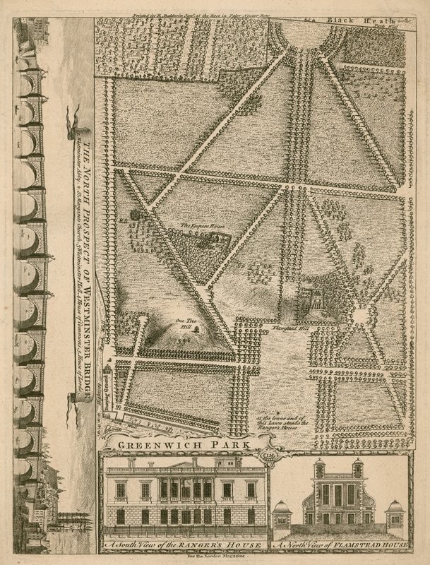 Plan des Greenwich Parks, London von English School