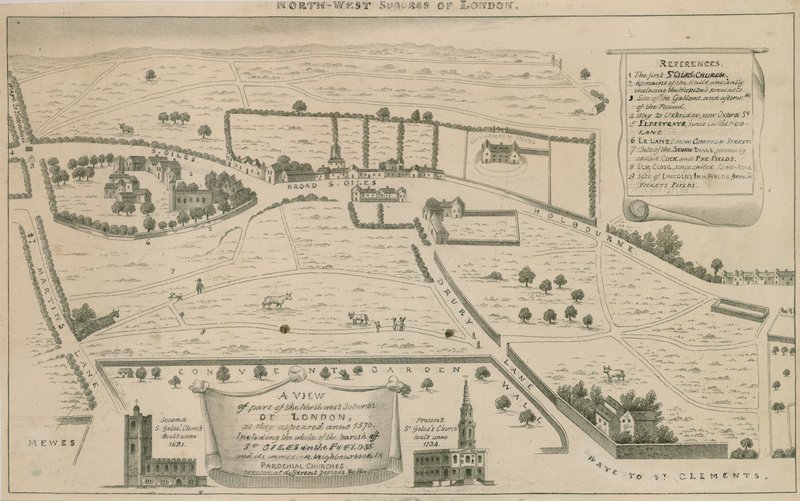 Plan der nordwestlichen Vororte von London um St Giles in the Fields von English School