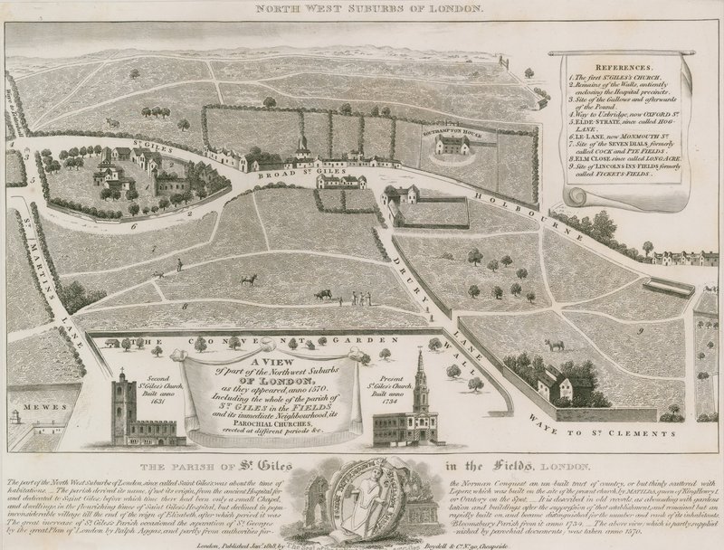 Plan der nordwestlichen Vororte von London um St Giles in the Fields von English School