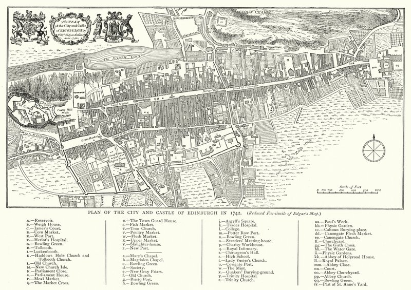 Plan der Stadt und Burg von Edinburgh im Jahr 1742 von English School
