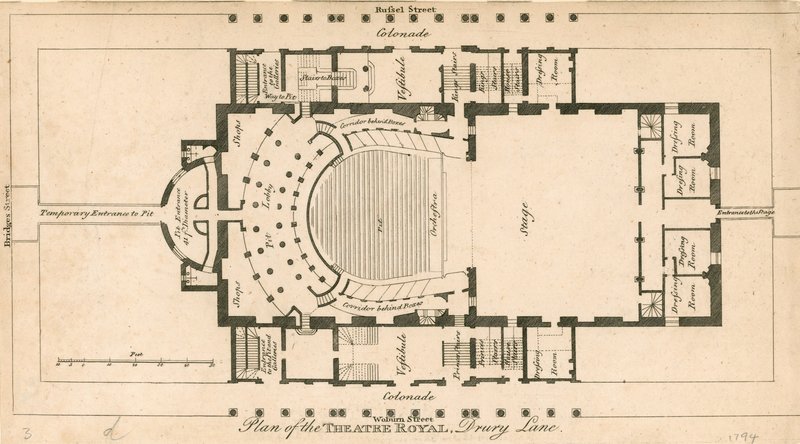 Plan des Theatre Royal, Drury Lane, London von English School
