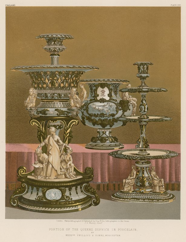 Teil des Königinnenservices in Porzellan von Messrs Phillips und Binns, Worcester von English School