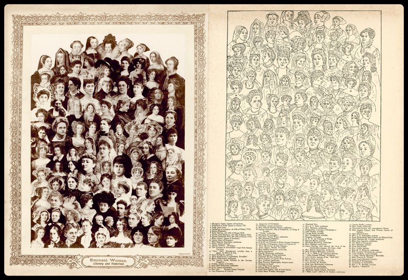 Porträtmontage, um 1910: Bedeutende Frauen, literarisch und historisch (Lithographie) von English School