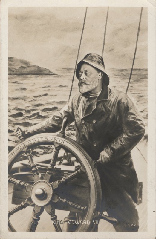 Porträt von König Edward VII. am Steuer der HMS Britannia von English School
