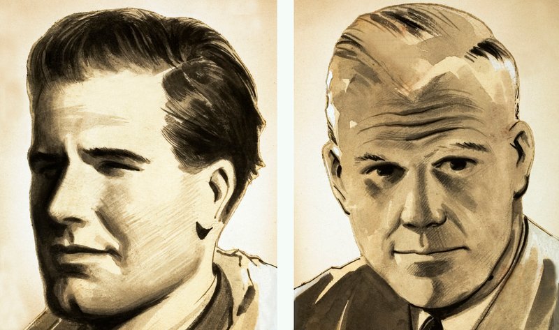 Porträts von Kommandant Guy Gibson und Dr. Barnes Wallis (Gouache auf Papier) von English School