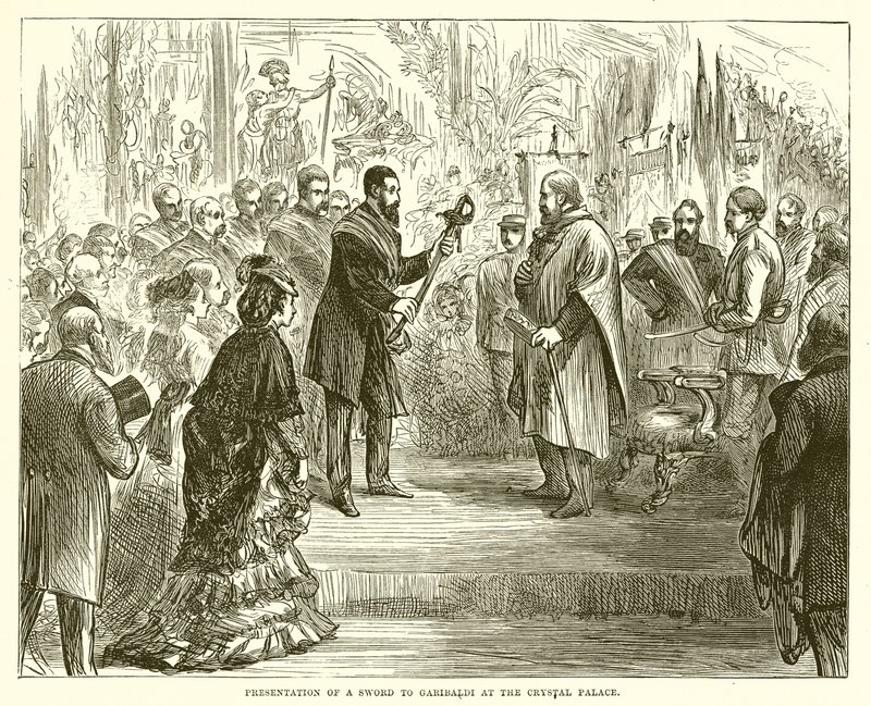 Übergabe eines Schwertes an Garibaldi im Kristallpalast von English School