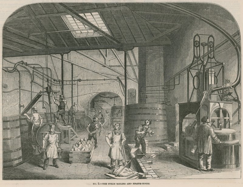 Werke der Prices Patent Candle Company; Das Dampfkessel- und Maschinenhaus von English School
