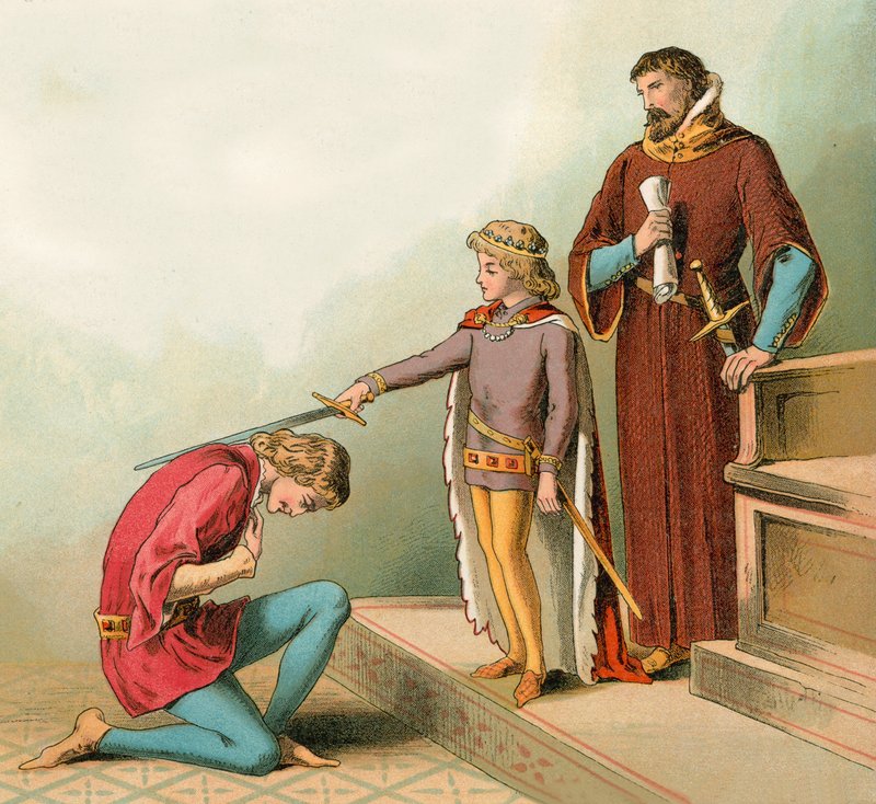 Prinz Edward (später bekannt als der Schwarze Prinz) verleiht im Alter von sechs Jahren Ritterschläge von English School