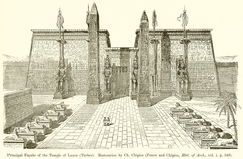 Hauptfassade des Tempels von Luxor (Theben) (Restaurierung von Ch. Chipiez) von English School