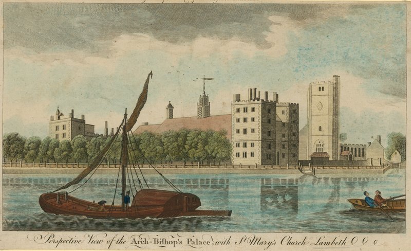 Prospektive Ansicht des Erzbischöflichen Palastes mit der St Mary Kirche, Lambeth von English School