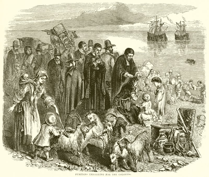 Puritaner auf dem Weg in die Kolonien von English School