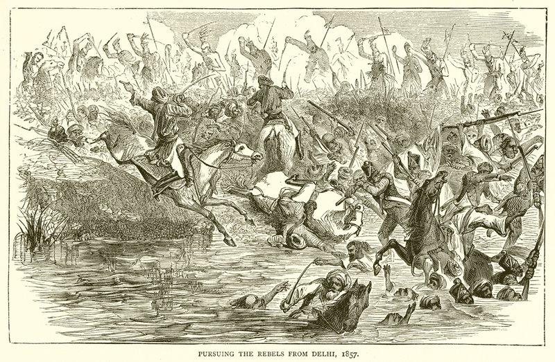 Verfolgung der Rebellen aus Delhi, 1857 von English School